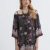 Batik Floral Cold Shoulder Swing Tunic Dress