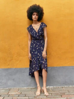 Botanical Ruffle Wrap Dress