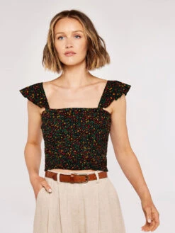 Ditsy Shirred Crop Top