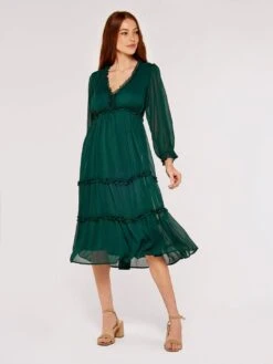 Crinkle Ruffle Midi Dress