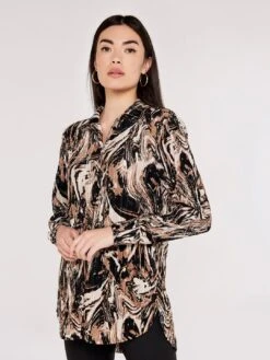 Marble Print Plisse Shirt