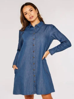 Ruffle Denim Swing Mini Dress