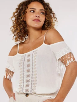 Embriodered Cut-Out Shoulder Top