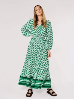 Geo Leaves Border Wrap Dress -Out Shino Sales Store 5051839740396