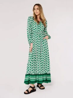 Geo Leaves Border Wrap Dress -Out Shino Sales Store 5051839740396 2