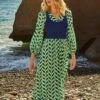 Geo Leaves Border Wrap Dress