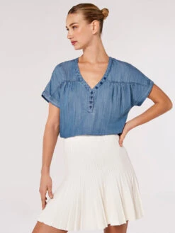 Denim Button Through Tee