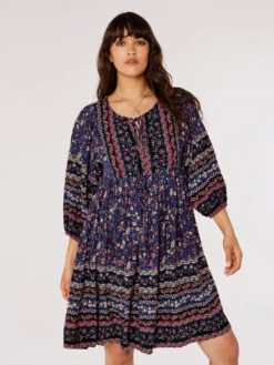 Folk Border Print Dress