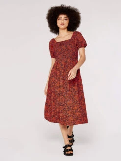 Ditsy Puff Sleeve Midi Dress