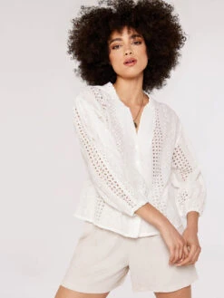 Broderie Puff Sleeve Shirt -Out Shino Sales Store 5051839781535 2