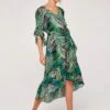 Tropical Leaf Ruffle Dress