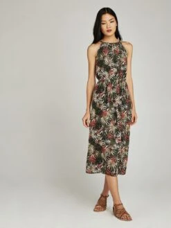Tropical Palm Tie Neck Dress